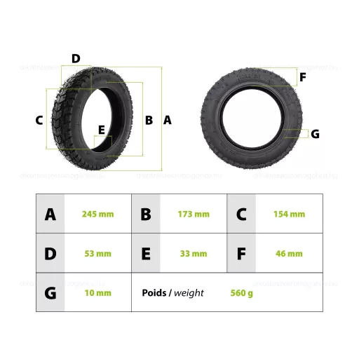 Gumiköpeny 10x2.125-6.1 elektromos rollerhez - felfújható abroncs – elektromos roller gumik és belsők alkatrész, cikkszám: P14246