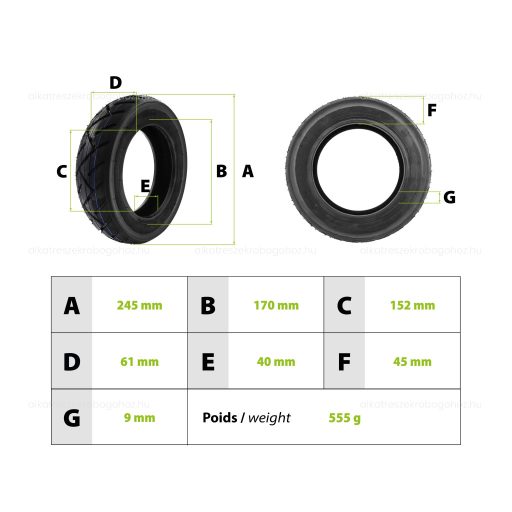 Gumiköpeny 10x2.50 (60/85-6) elektromos rollerhez – 152 mm (6”) felniátmérőhöz
