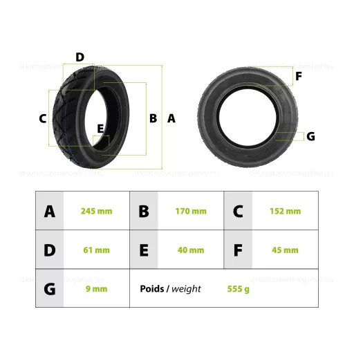 Gumiköpeny 10x2.50 (60/85-6) elektromos rollerhez - 152mm (6”) felniátmérőhöz – elektromos roller gumik és belsők alkatrész, cikkszám: P14247
