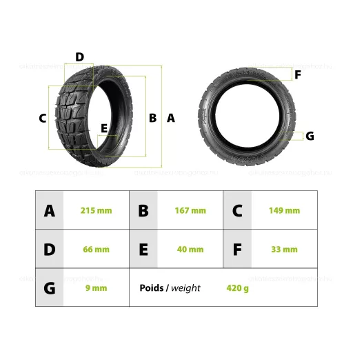 Gumiköpeny 8.5x3.0 Dualtron Minihez - semi offroad, tömlős, 155mm (6.1”) belső átmérő – elektromos roller gumik és belsők alkatrész, cikkszám: P14251