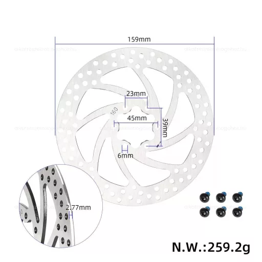 Féktárcsa 160mm 6 csavaros elektromos rollerhez